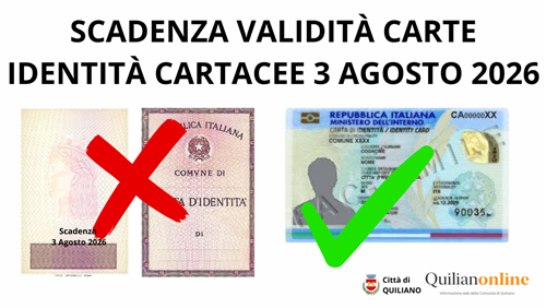 Cessazione della validità delle carte d'identità cartacee a partire dal 3 AGOSTO 2026